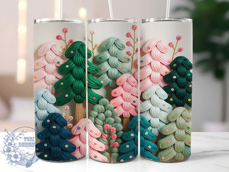 Embroidered Christmas Tree Tumbler, Holiday Stitch Wrap, Festive Embroidery Sublimation Design, 20oz Tree Tumbler, Cozy Needlework Mug, Whimsical Christmas Cup, Rustic Embroidery Art Sublimation ToriDesigns 