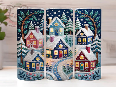 Embroidered Christmas Village Tumbler, Christmas Village, Holiday Wrap, Festive Tumbler, Cozy Pattern, 20oz Tumbler, Sublimation Print Sublimation Lara' s Designs 
