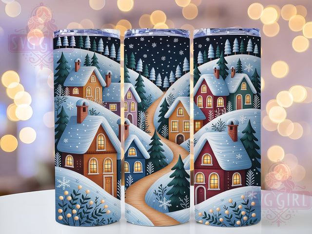 Embroidered Christmas Village Tumbler, Embroidery Style Wrap, Holiday Sublimation Design, Winter Scene Cup Wrap, 20Oz Skinny Tumbler Wrap, Festive Village Mug, Cozy Christmas Design Sublimation SvggirlplusArt 