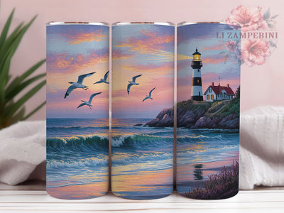 Embroidered Coastal Lighthouse Tumbler, Sea Theme, Nautical Art, Sublimation Art, 20oz Tumbler, Elegant Wrap, Coastal Design Sublimation Li Zamperini 
