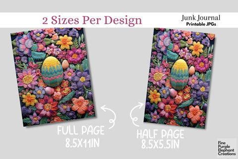 Embroidered Easter Basket Eggs Digital Junk Journal Kit Half Pages Digital Pattern Fine Purple Elephant Creations 