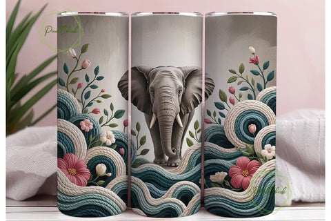 Embroidered Elephant Tumbler Wrap Sublimation PixelChick 
