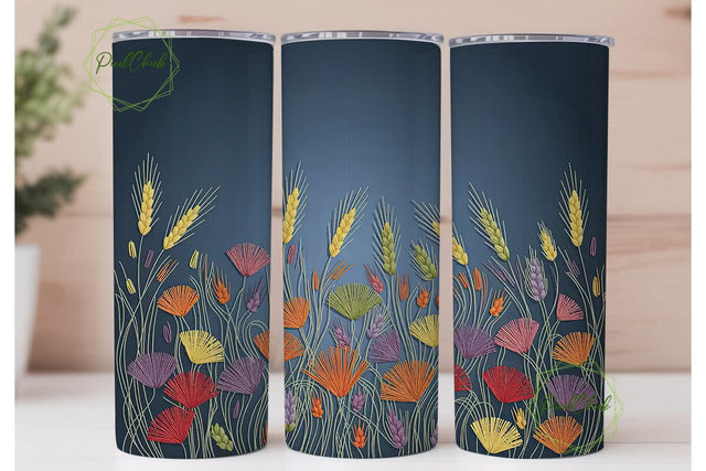 Embroidered Fall Floral 20oz Tumbler Sublimation PixelChick 