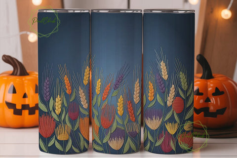 Embroidered Fall Floral 20oz Tumbler Sublimation PixelChick 