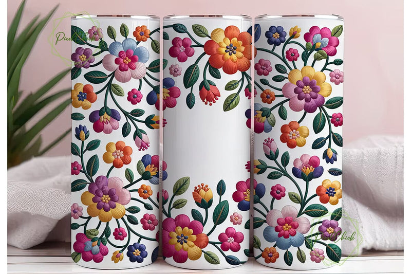 Embroidered Floral 20oz Tumbler Wrap Sublimation PixelChick 