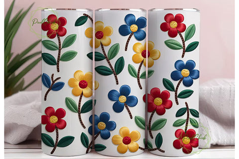 Embroidered Floral 20oz Tumbler Wrap Sublimation PixelChick 