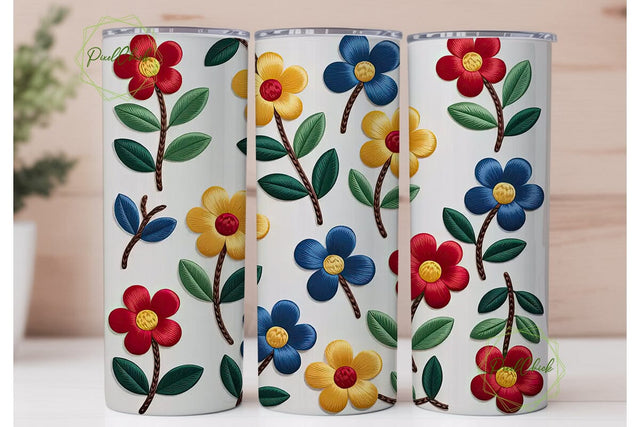 Embroidered Floral 20oz Tumbler Wrap Sublimation PixelChick 