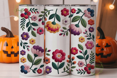 Embroidered Floral 20oz Tumbler Wrap Sublimation PixelChick 