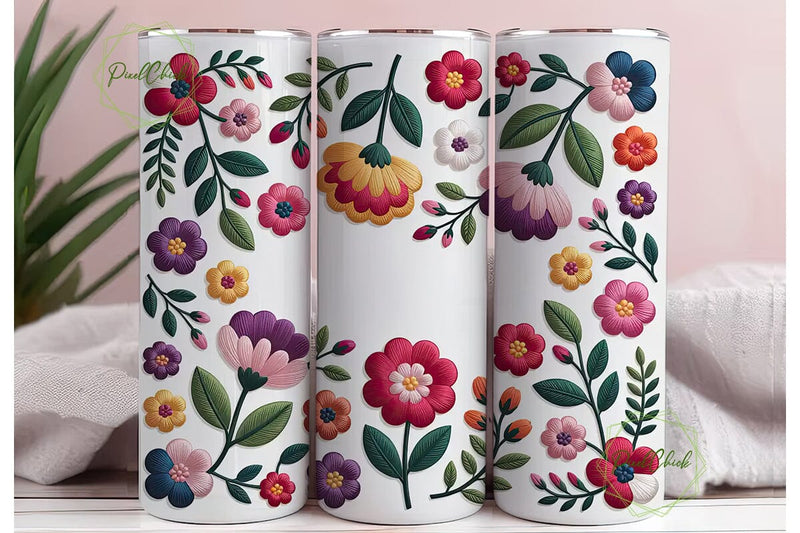 Embroidered Floral 20oz Tumbler Wrap Sublimation PixelChick 