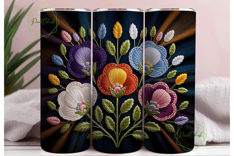 Embroidered Floral 20oz Tumbler Wrap Sublimation PixelChick 