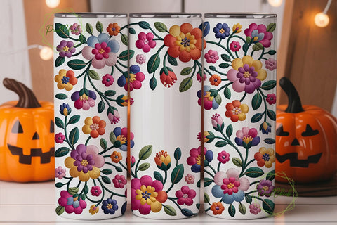 Embroidered Floral 20oz Tumbler Wrap Sublimation PixelChick 