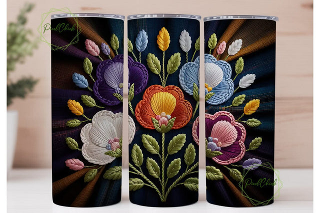 Embroidered Floral 20oz Tumbler Wrap Sublimation PixelChick 