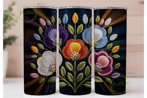 Embroidered Floral 20oz Tumbler Wrap Sublimation PixelChick 