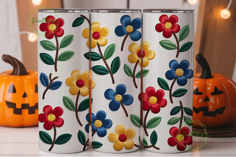 Embroidered Floral 20oz Tumbler Wrap Sublimation PixelChick 