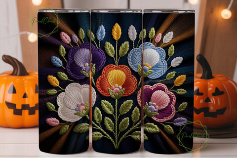 Embroidered Floral 20oz Tumbler Wrap Sublimation PixelChick 