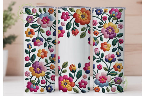 Embroidered Floral 20oz Tumbler Wrap Sublimation PixelChick 