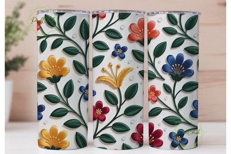 Embroidered Floral 20oz Tumbler Wrap Sublimation PixelChick 