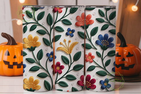 Embroidered Floral 20oz Tumbler Wrap Sublimation PixelChick 