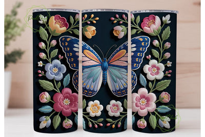 Embroidered Floral Butterfly Tumbler Sublimation PixelChick 