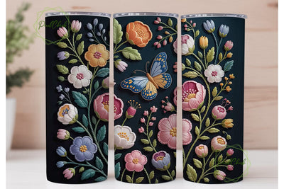 Embroidered Floral Butterfly Tumbler Sublimation PixelChick 
