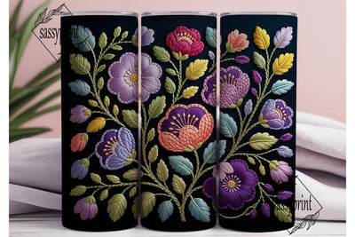 Embroidered Floral Elegance 20oz Tumbler Sublimation sassyprint 
