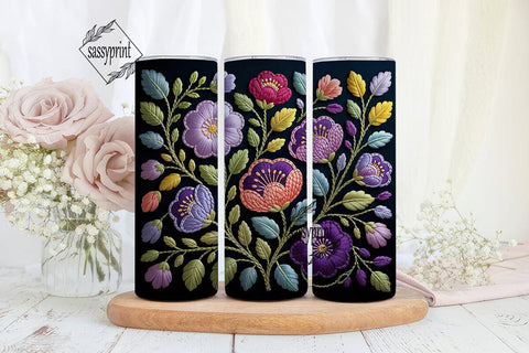Embroidered Floral Elegance 20oz Tumbler Sublimation sassyprint 