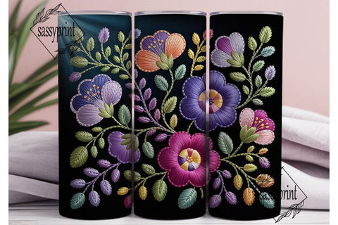 Embroidered Floral Elegance 20oz Tumbler Sublimation sassyprint 