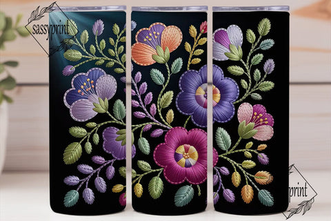 Embroidered Floral Elegance 20oz Tumbler Sublimation sassyprint 