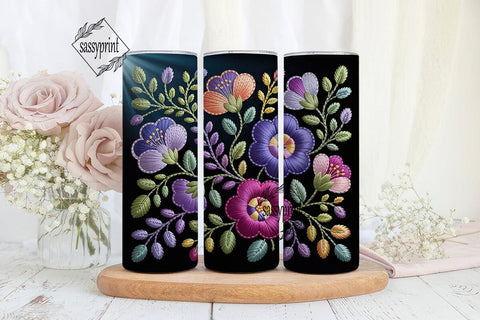 Embroidered Floral Elegance 20oz Tumbler Sublimation sassyprint 