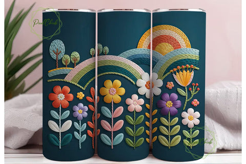 Embroidered Floral Hills 20oz Tumbler Sublimation PixelChick 