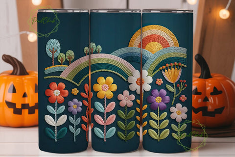 Embroidered Floral Hills 20oz Tumbler Sublimation PixelChick 