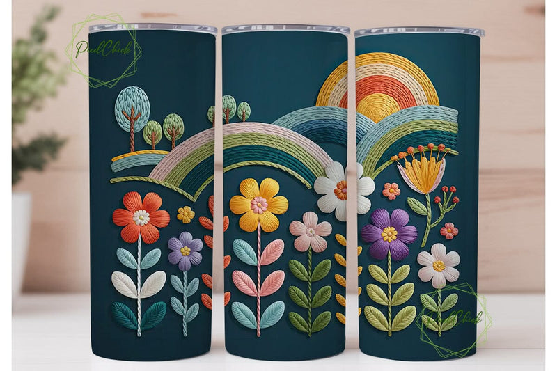 Embroidered Floral Hills 20oz Tumbler Sublimation PixelChick 