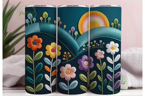 Embroidered Floral Hills 20oz Tumbler Sublimation PixelChick 