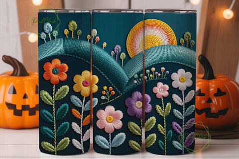 Embroidered Floral Hills 20oz Tumbler Sublimation PixelChick 