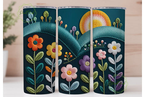 Embroidered Floral Hills 20oz Tumbler Sublimation PixelChick 