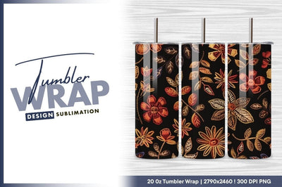 Embroidered floral pattern dark background tumbler png Sublimation Regulrcrative 