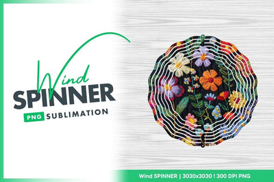 Embroidered Floral Pattern on Black Fabric with Colorful Flowers and Green Stems Sublimation Regulrcrative 