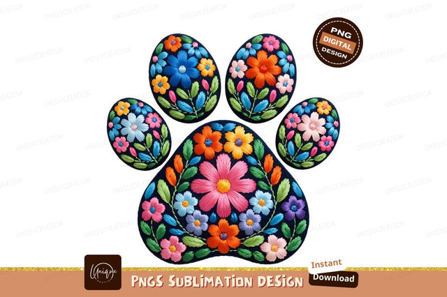 Embroidered Floral Paw Print Sublimation Png Sublimation Designangry 