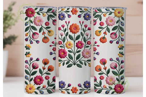 Embroidered Floral Tumbler Wrap PNG Sublimation PixelChick 
