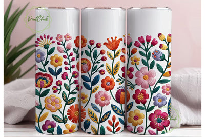 Embroidered Floral Tumbler Wrap PNG Sublimation PixelChick 