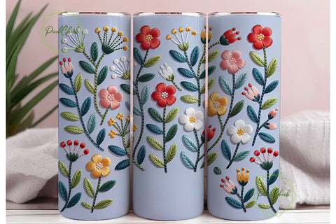 Embroidered Floral Tumbler Wrap PNG Sublimation PixelChick 