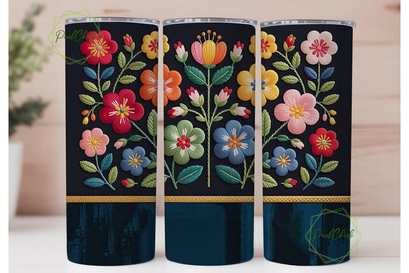 Embroidered Floral Tumbler Wrap Sublimation PixelChick 