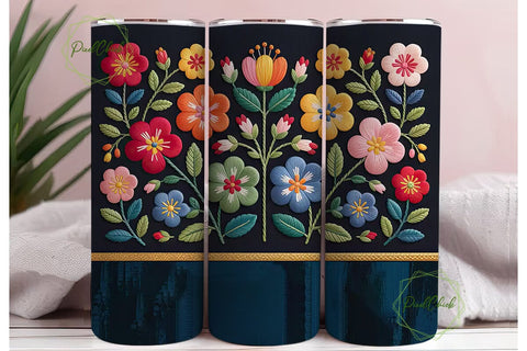Embroidered Floral Tumbler Wrap Sublimation PixelChick 