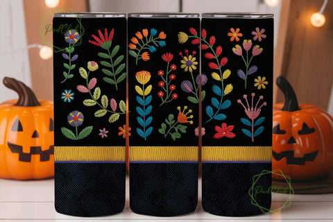 Embroidered Floral Tumbler Wrap Sublimation PixelChick 