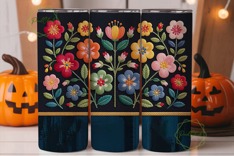 Embroidered Floral Tumbler Wrap Sublimation PixelChick 