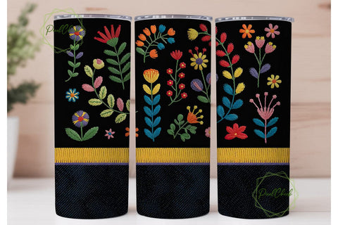 Embroidered Floral Tumbler Wrap Sublimation PixelChick 