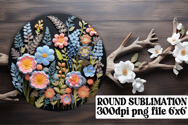 Embroidered Flower Circle Delights - Sublimation, Keychain, Car Coaster Sublimation afrosvg 