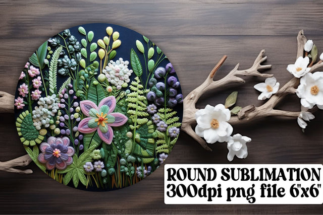 Embroidered Flower Sublimation Creations - Circle, Keychain, Car Coaster Sublimation afrosvg 