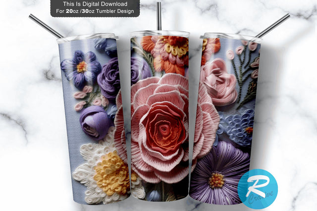 Embroidered Flowers 20 Oz Tumbler Design Sublimation Regulrcrative 