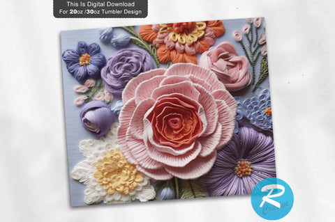 Embroidered Flowers 20 Oz Tumbler Design Sublimation Regulrcrative 